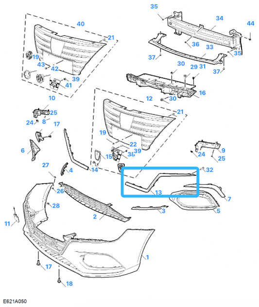 MG 5 SW EV 2020 - 2023 Front Bumper Right Driver Side Grille Chrome OS 10361096