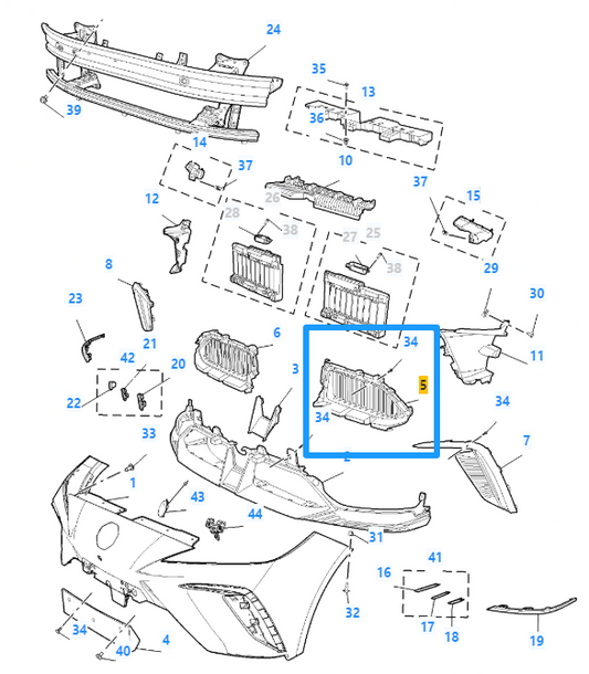 MG 4 SE & TROPHY EV Front Lower Left Passenger Side LH Grille - 11183307