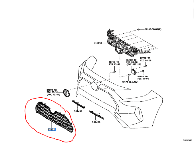 TOYOTA RAV4 MK5 2019-2023 FRONT BUMPER CENTER UPPER GRILLE