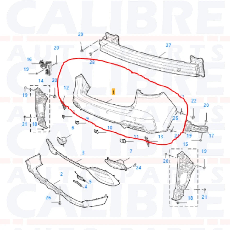 MG HS SE & TROPHY MK1 2023-2024 Primed Black Rear Bumper Fascia Skin - 10922775