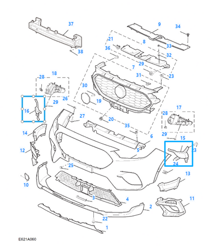 MG ZS 2020-2024 Front Bumper GLoss Black Right Driver Side Fog Lamp Cover