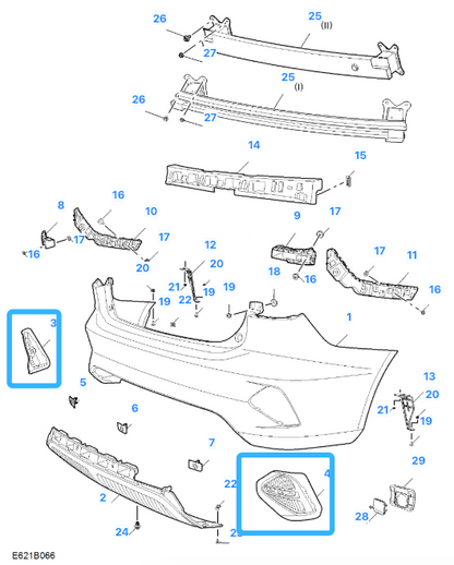 MG 5 TROPHY 2022-2025 Rear Left Passenger Lower Grille With Reflector - 10914049