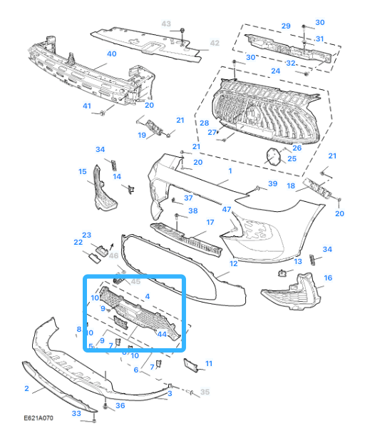 MG HS SE & TROPHY 2019-2024 Lower Bumper Grille With Sensor Hole - 10878159