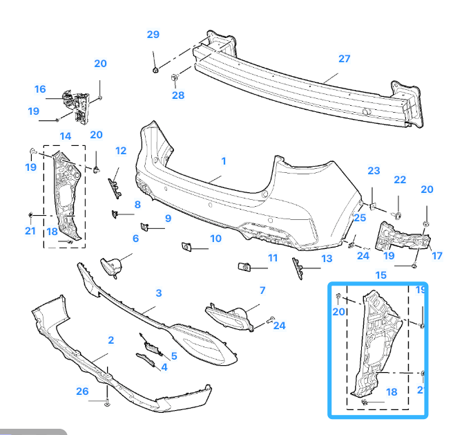 MG HS  2018-2024 Rear Right Driver Side Bumper Retainer Bracket RH 30136856