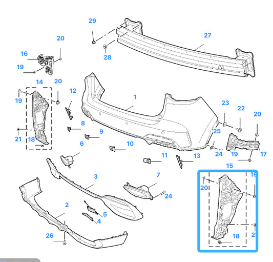 MG HS  2018-2024 Rear Right Driver Side Bumper Retainer Bracket RH 30136856