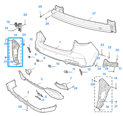 MG HS 2018-2024 Rear Left Passenger Side Bumper Retainer Bracket LH 10821217