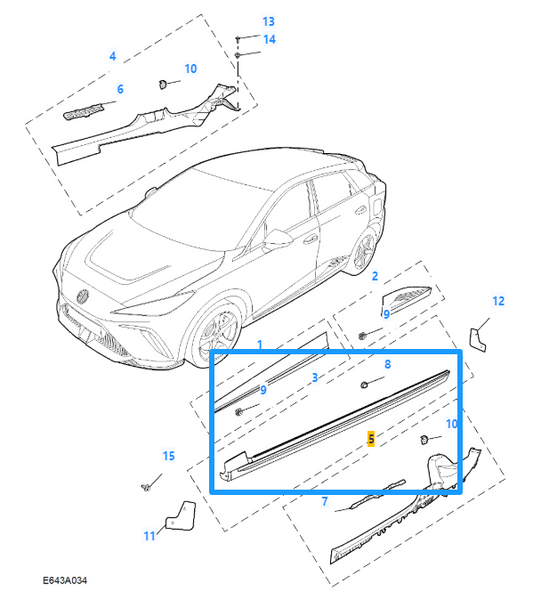 MG 4 EV SE & TROPHY 2022-2024 Side Skirting Left Passenger Side - 10987442