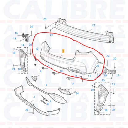 MG HS SE & TROPHY MK1 2023-2024 Primed Black Rear Bumper Fascia Skin - 10922775