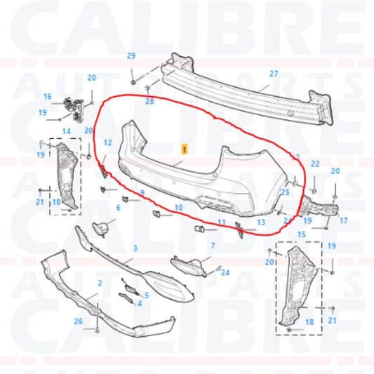 MG HS SE & TROPHY MK1 2023-2024 Primed Black Rear Bumper Fascia Skin - 10922775