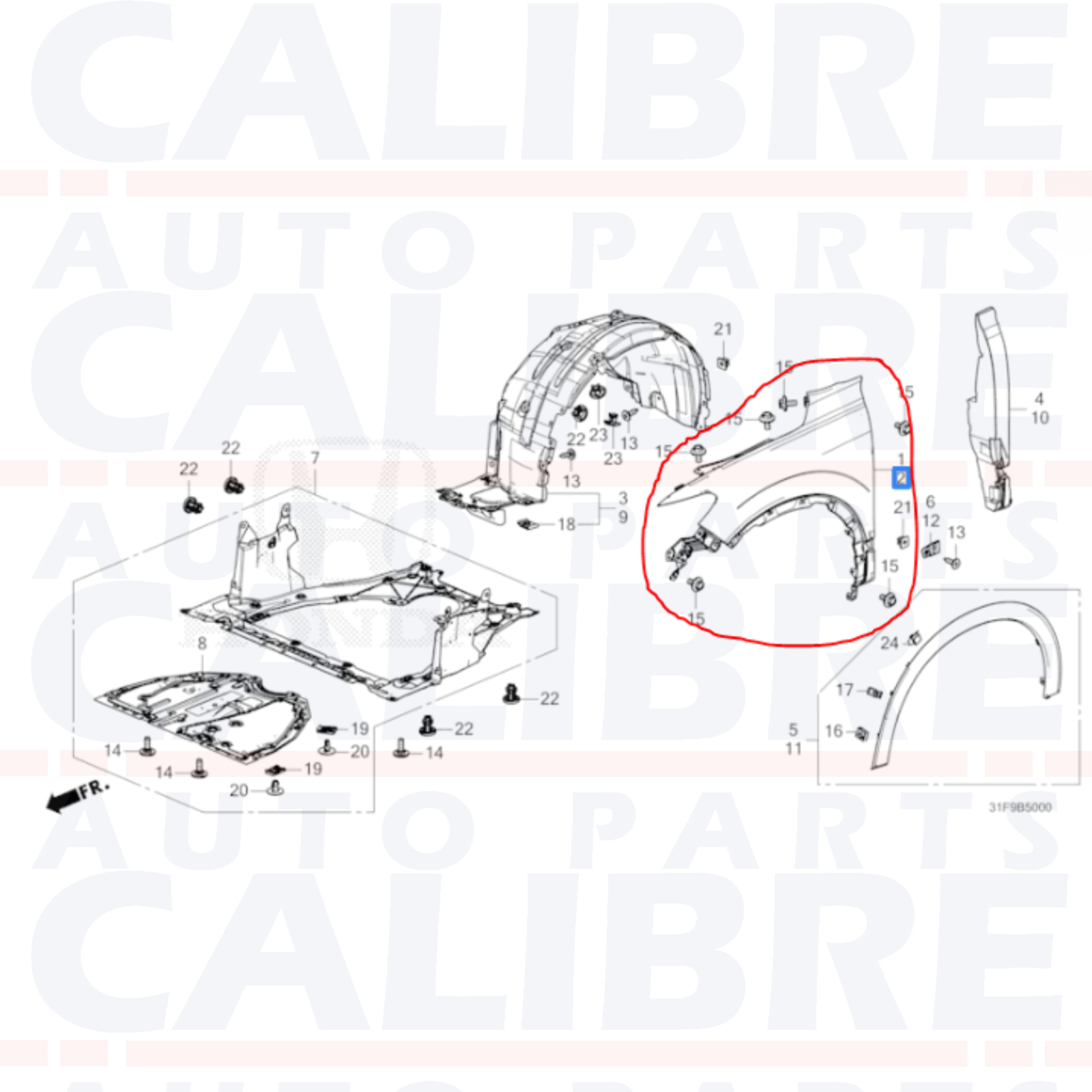 Honda HR-V & ENY1 2022-2025 Front Wing With Wheel Arch Moulding Holes Left Hand